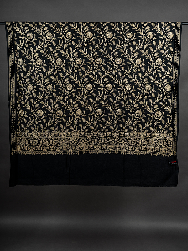 Zari Black Pure Wool Shawl For Women