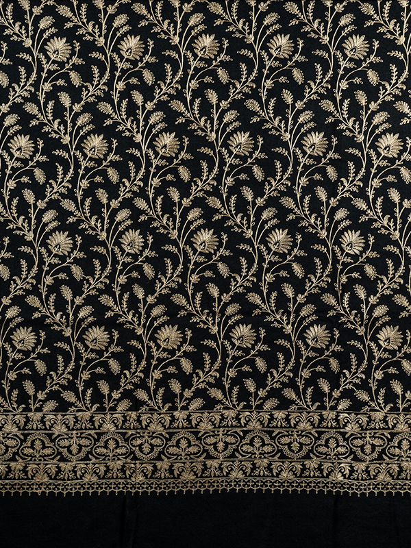 Zari Black Pure Wool Shawl For Women