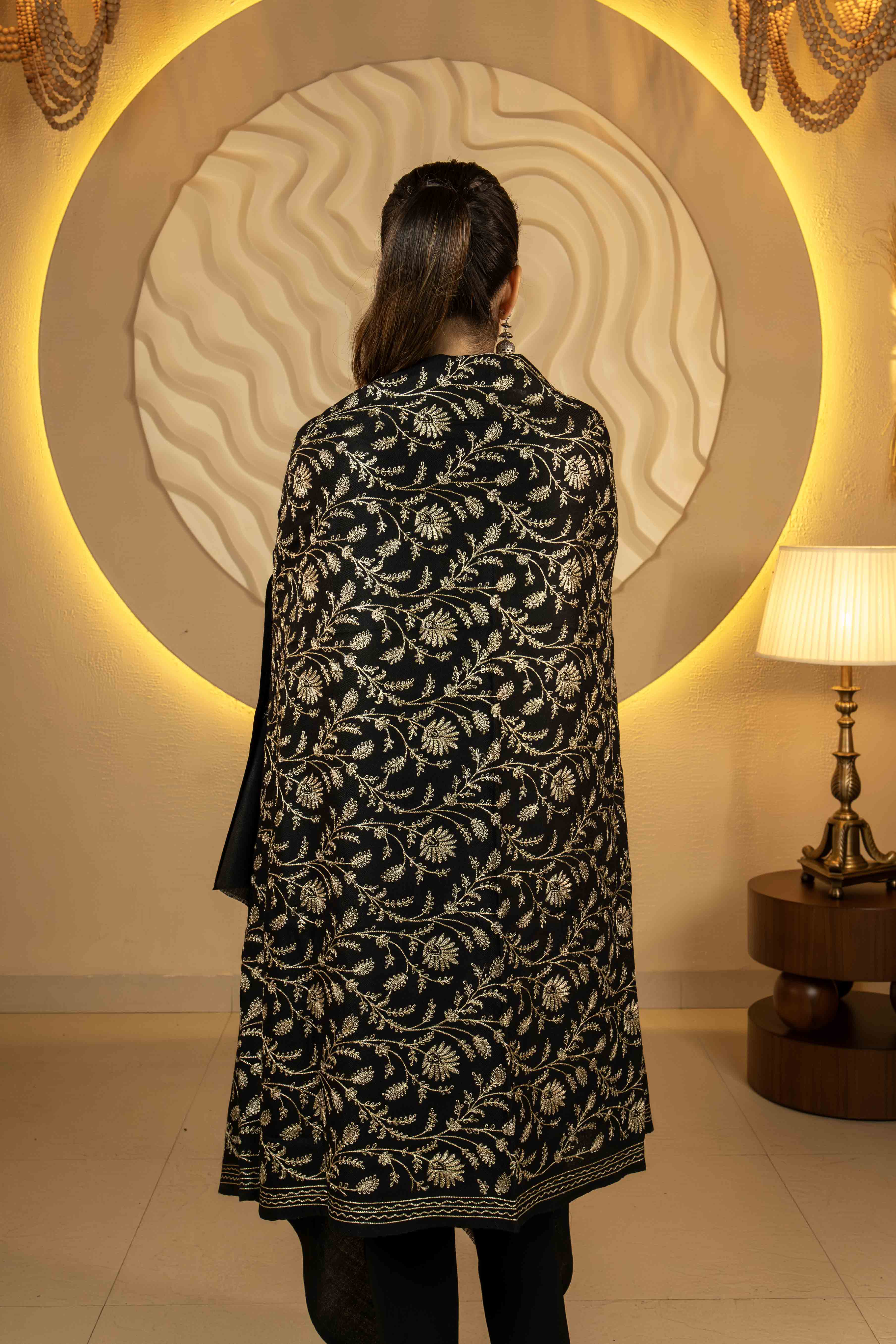 Zari Black Pure Wool Shawl For Women