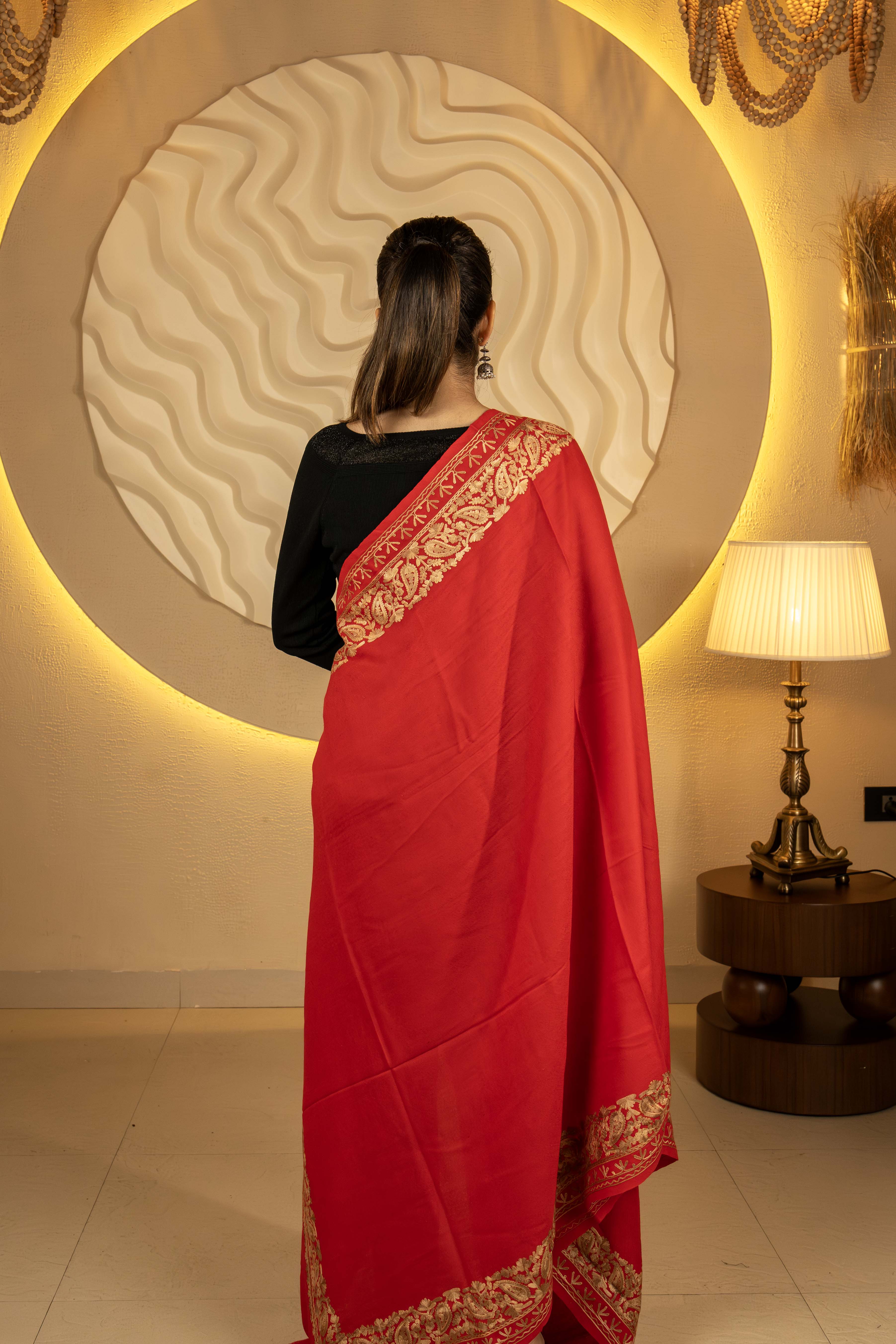 Aari Embroidered Red Pure Wool Shawl For Women