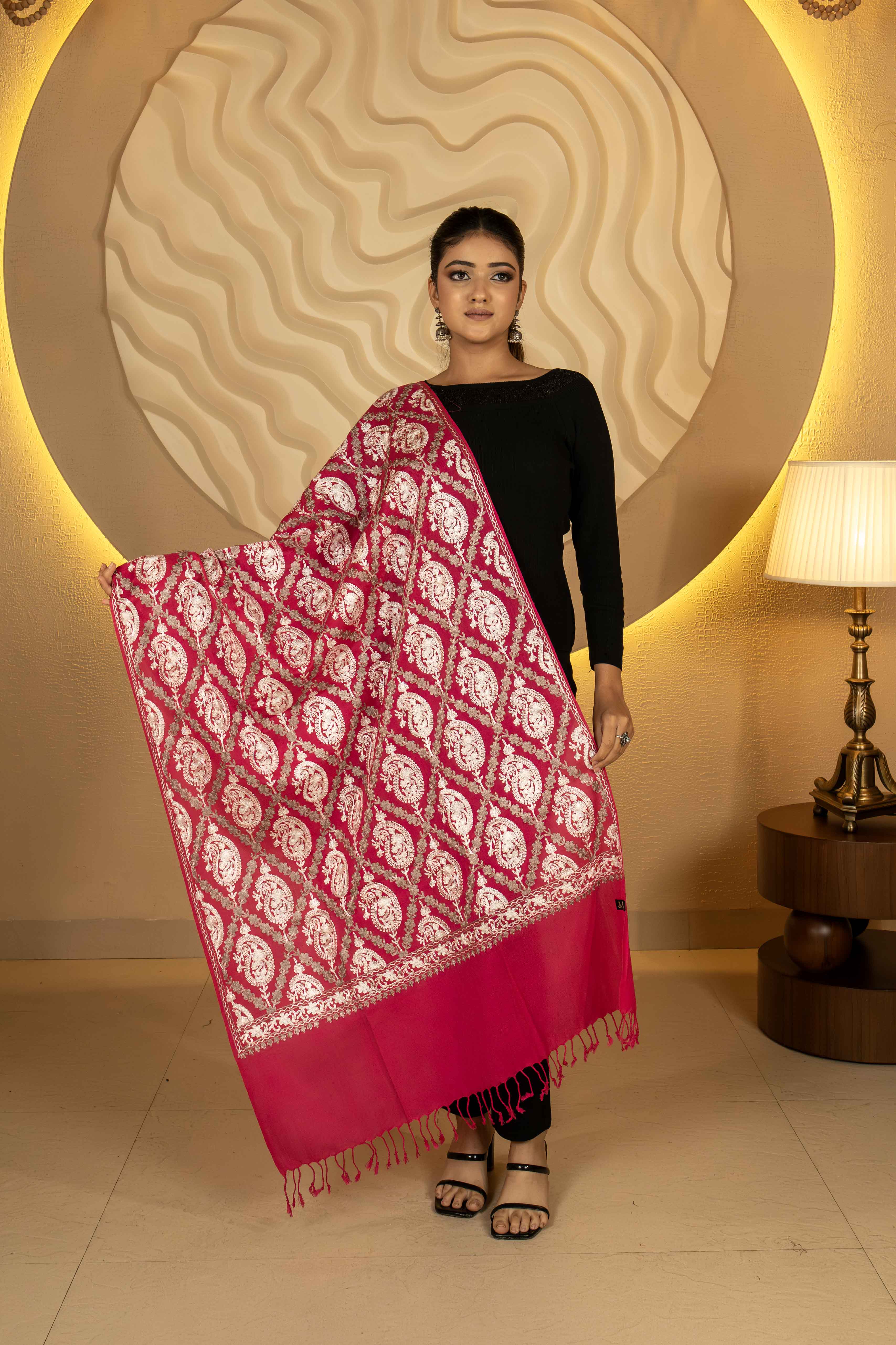 Pink Polywool Stole For Women