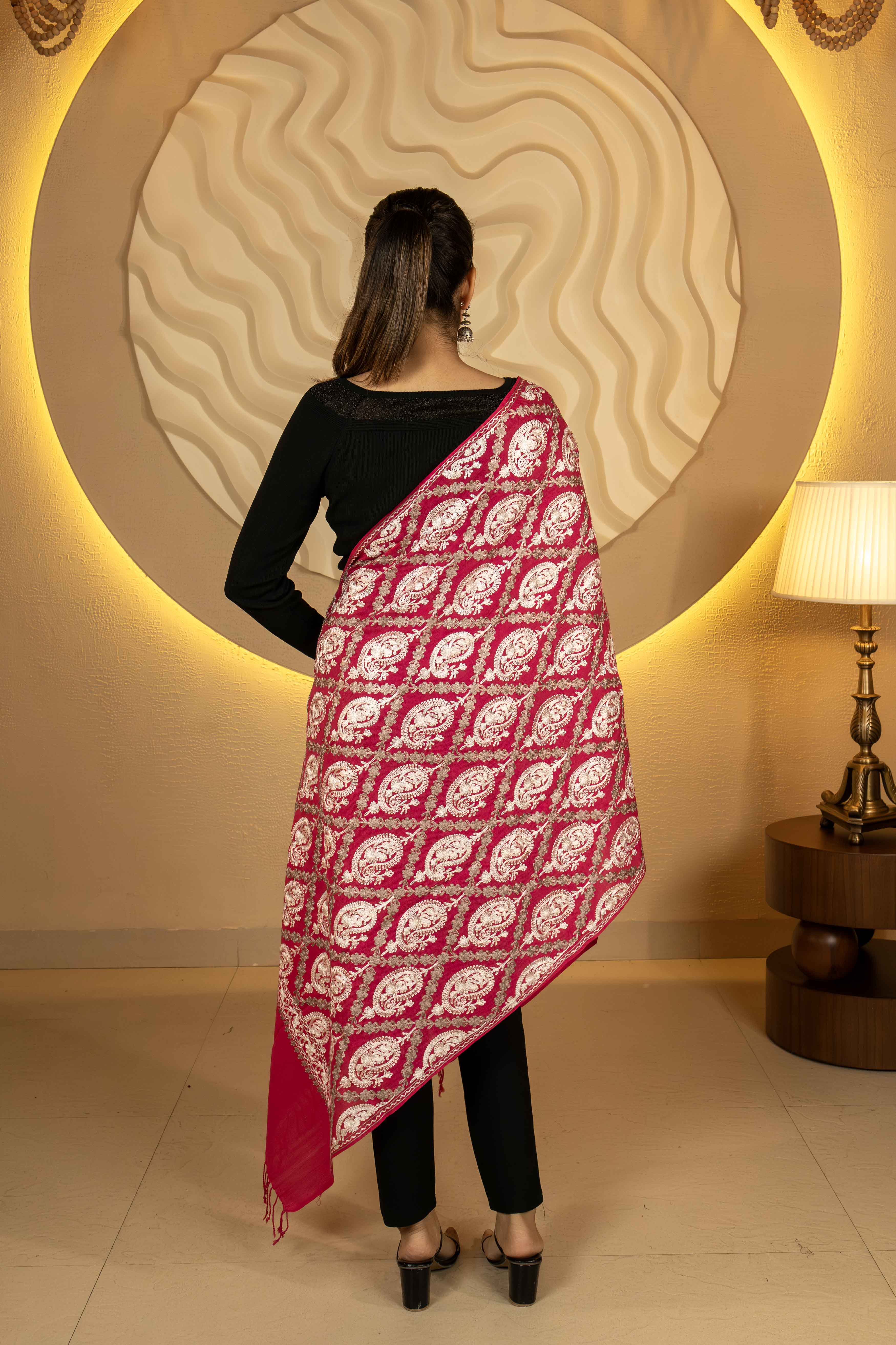 Pink Polywool Stole For Women