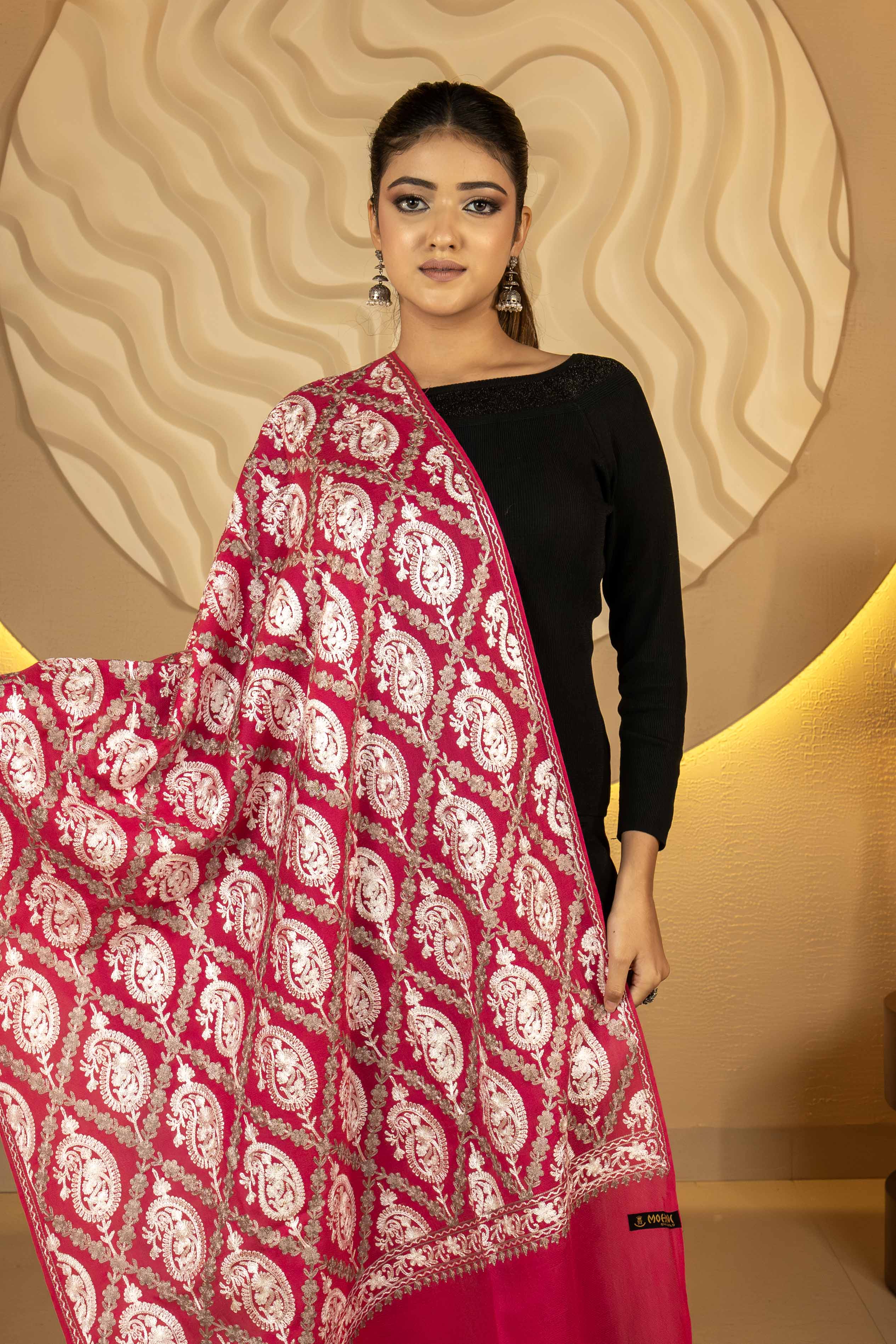 Pink Polywool Stole For Women