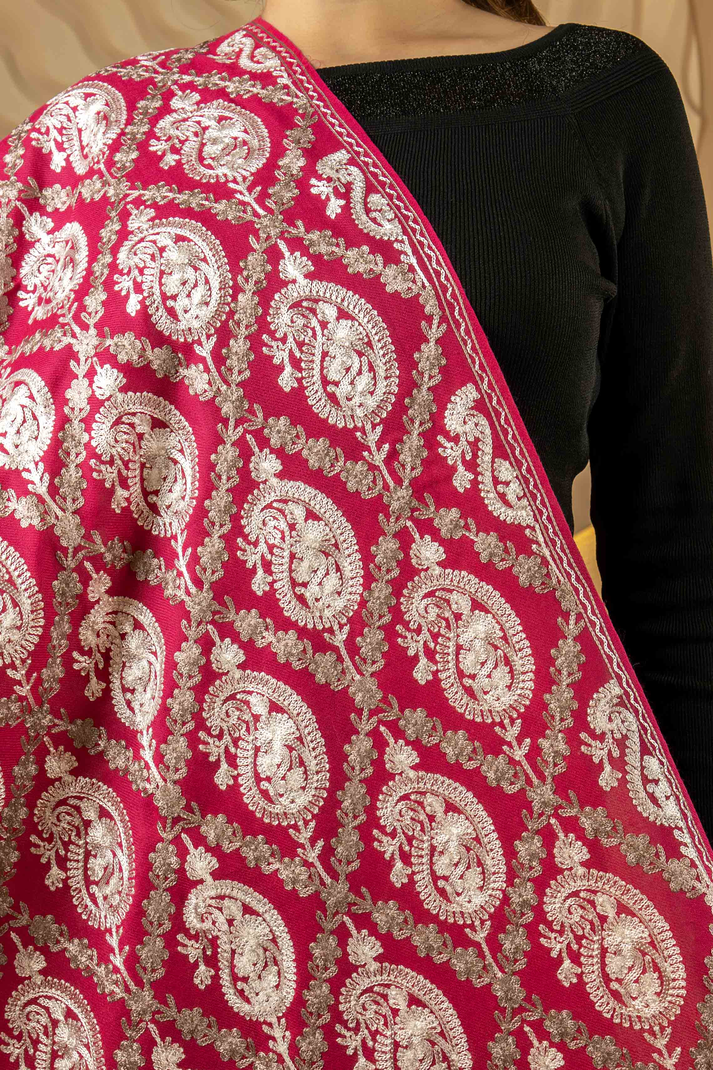 Pink Polywool Stole For Women