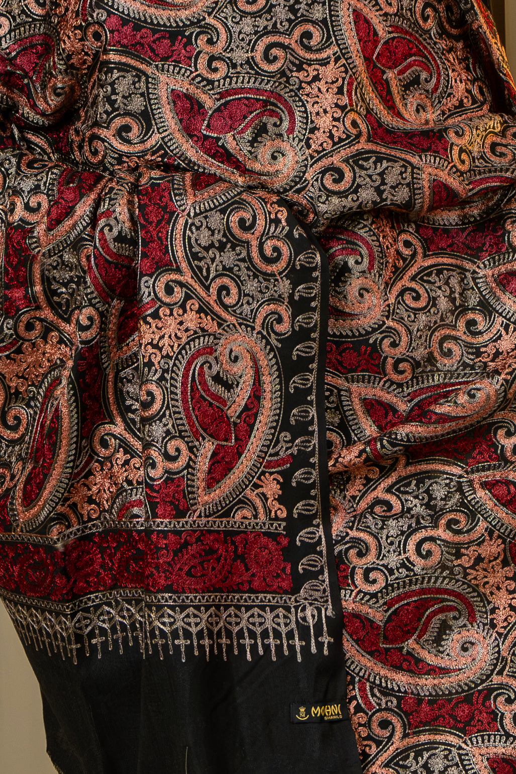 Aari Embroidered Black Poly Wool Shawl For Women